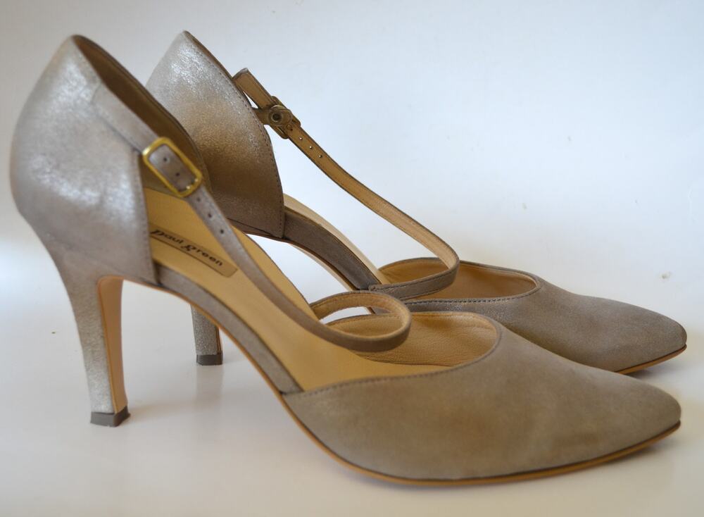 Paul Green Metallic Neutral Ankle Strap Heel